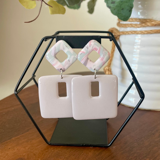 Blush Bloom Double Square Dangle