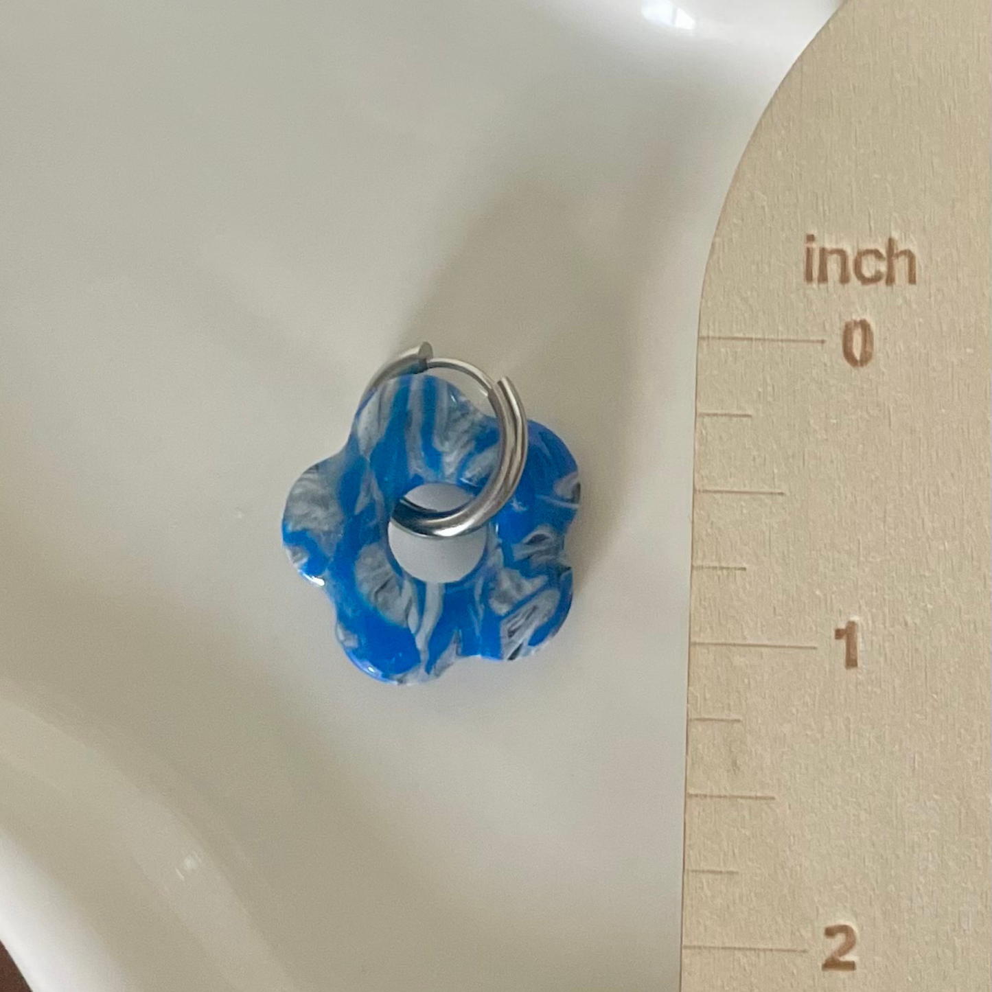 Cobalt Rush Flower Huggie Hoop