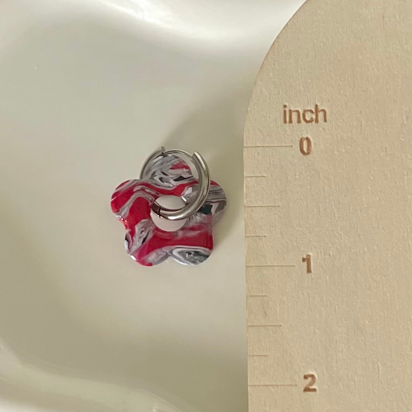 Scarlet Noir Flower Huggie Hoop