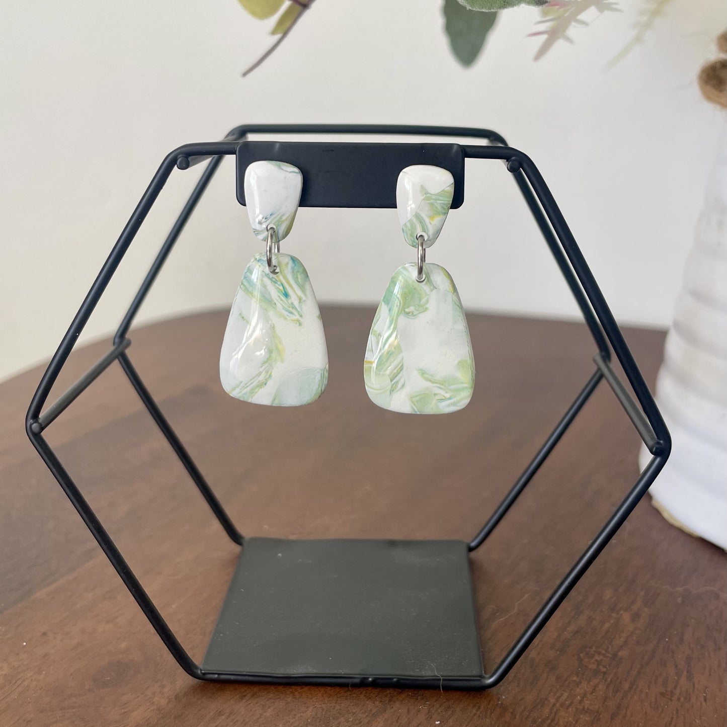 Sage Splash Clay Stud Drop Dangle