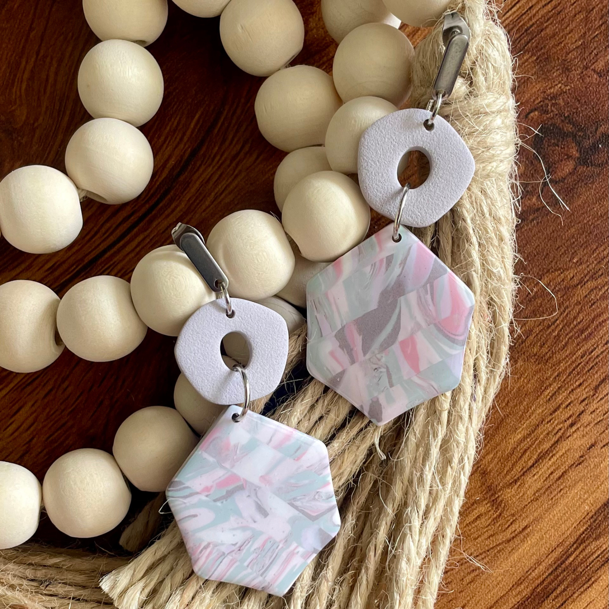 Blush Bloom Hexagon Dangle