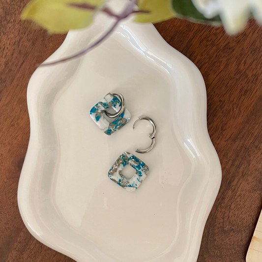 Azure Tide Square Huggie Hoop