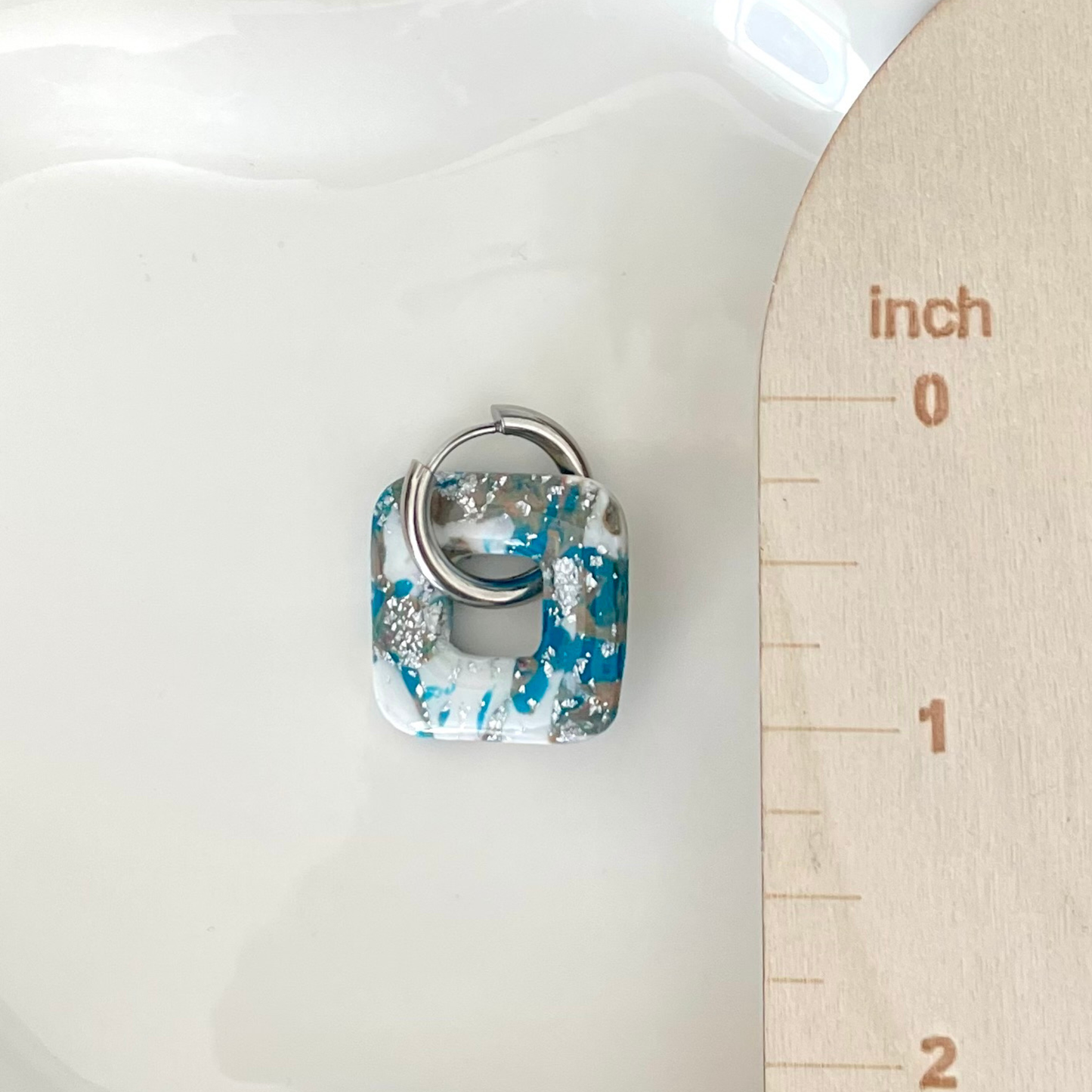 Azure Tide Square Huggie Hoop