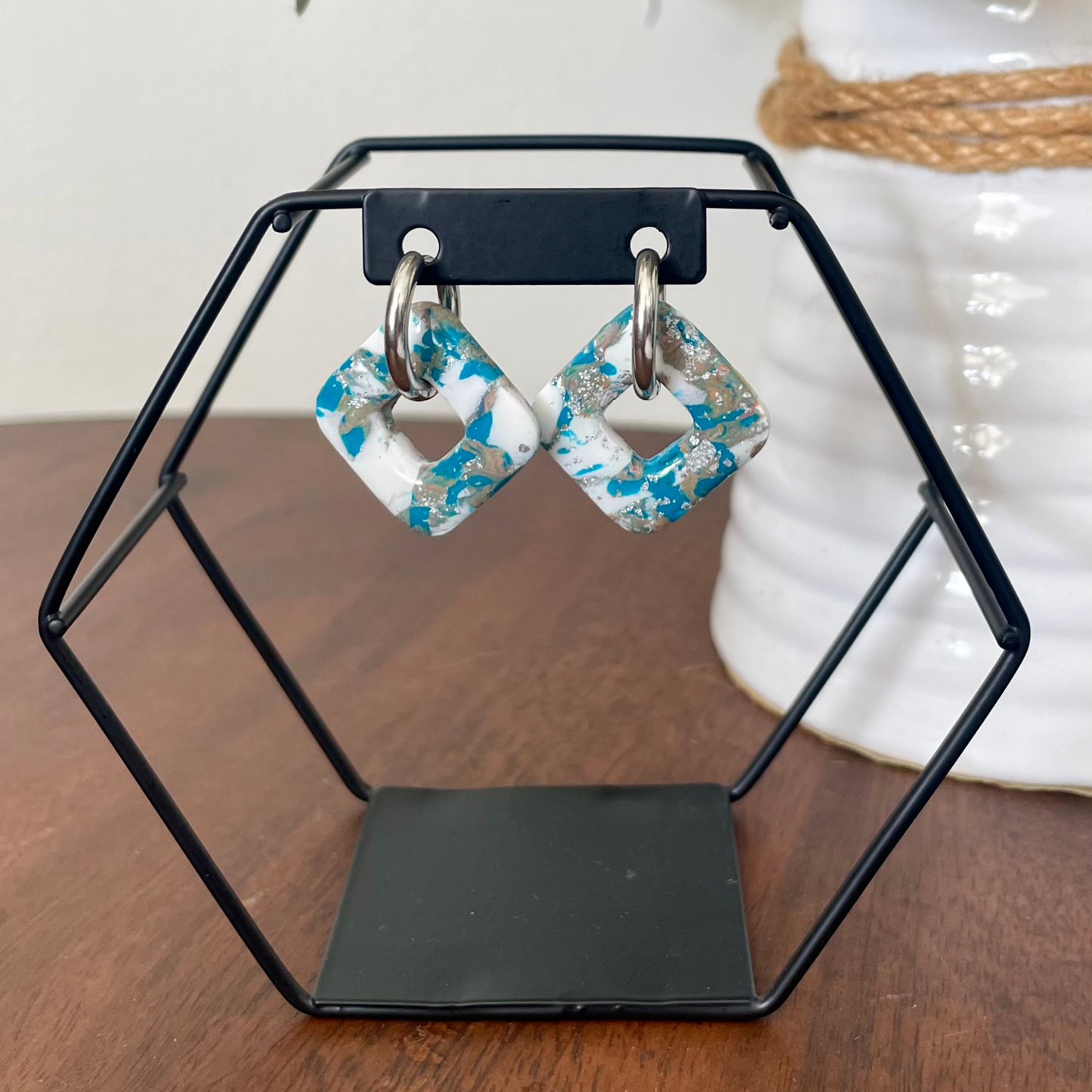 Azure Tide Square Huggie Hoop