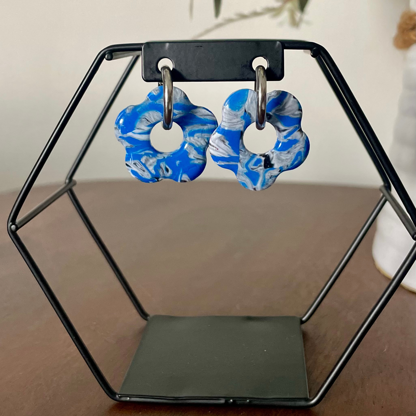 Cobalt Rush Flower Huggie Hoop