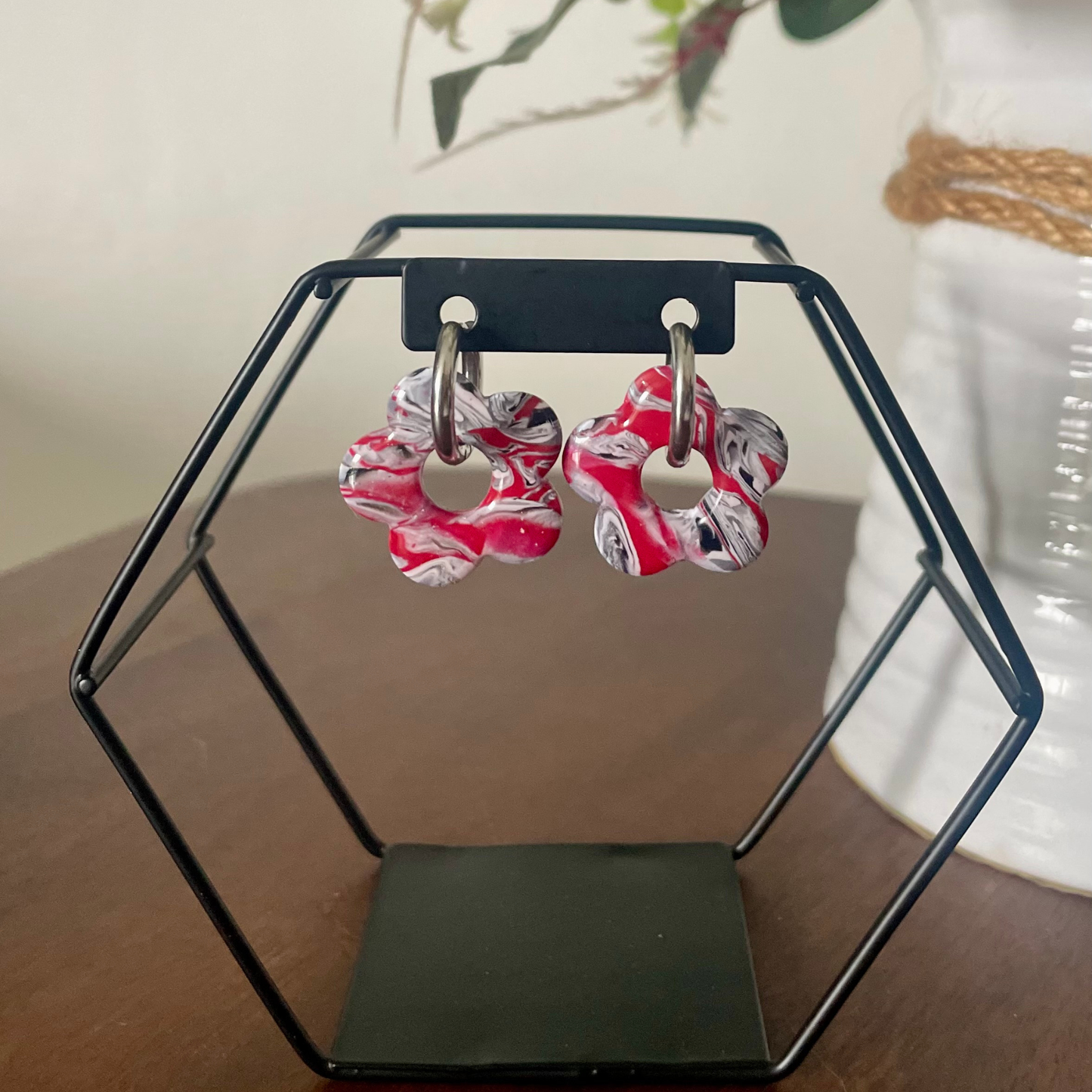 Scarlet Noir Flower Huggie Hoop
