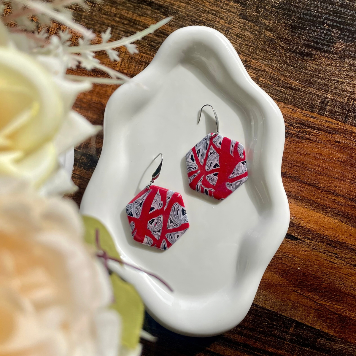 Scarlet Noir Hexagon Dangle