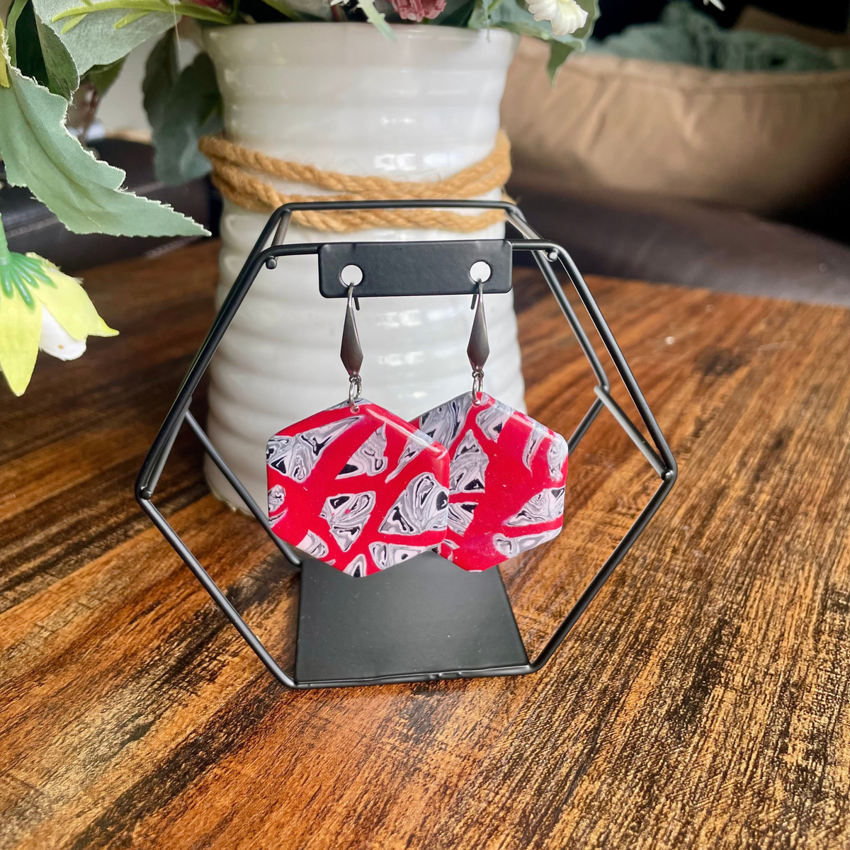 Scarlet Noir Hexagon Dangle