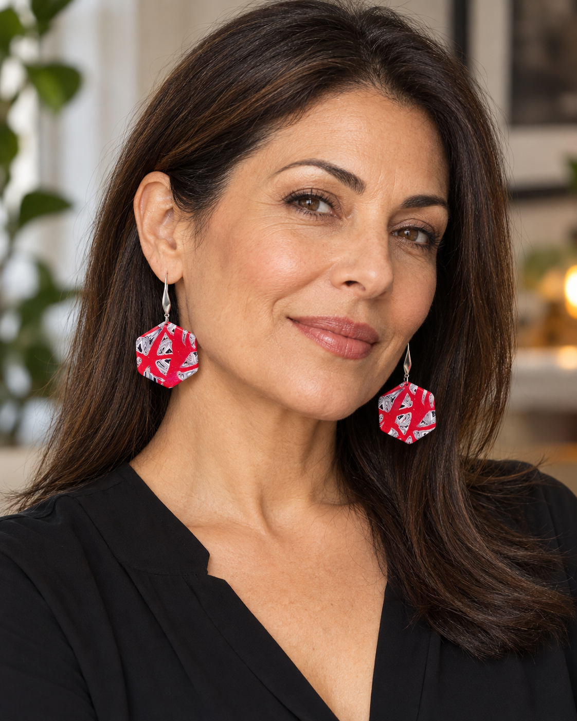 Scarlet Noir Hexagon Dangle