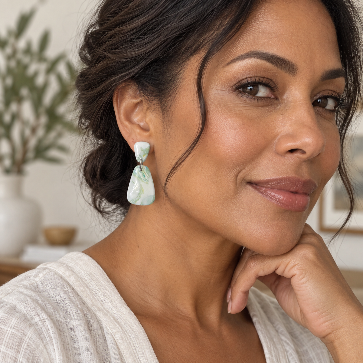 Sage Splash Clay Stud Drop Dangle